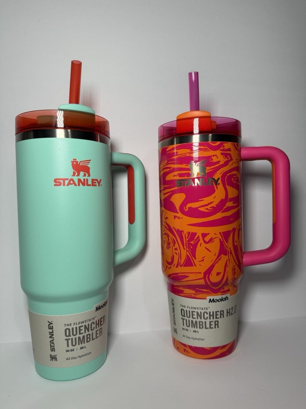 Stanley X Moolah Kicks Turquoise + Pink Orange 30oz Quencher Tumbler Set BNWT